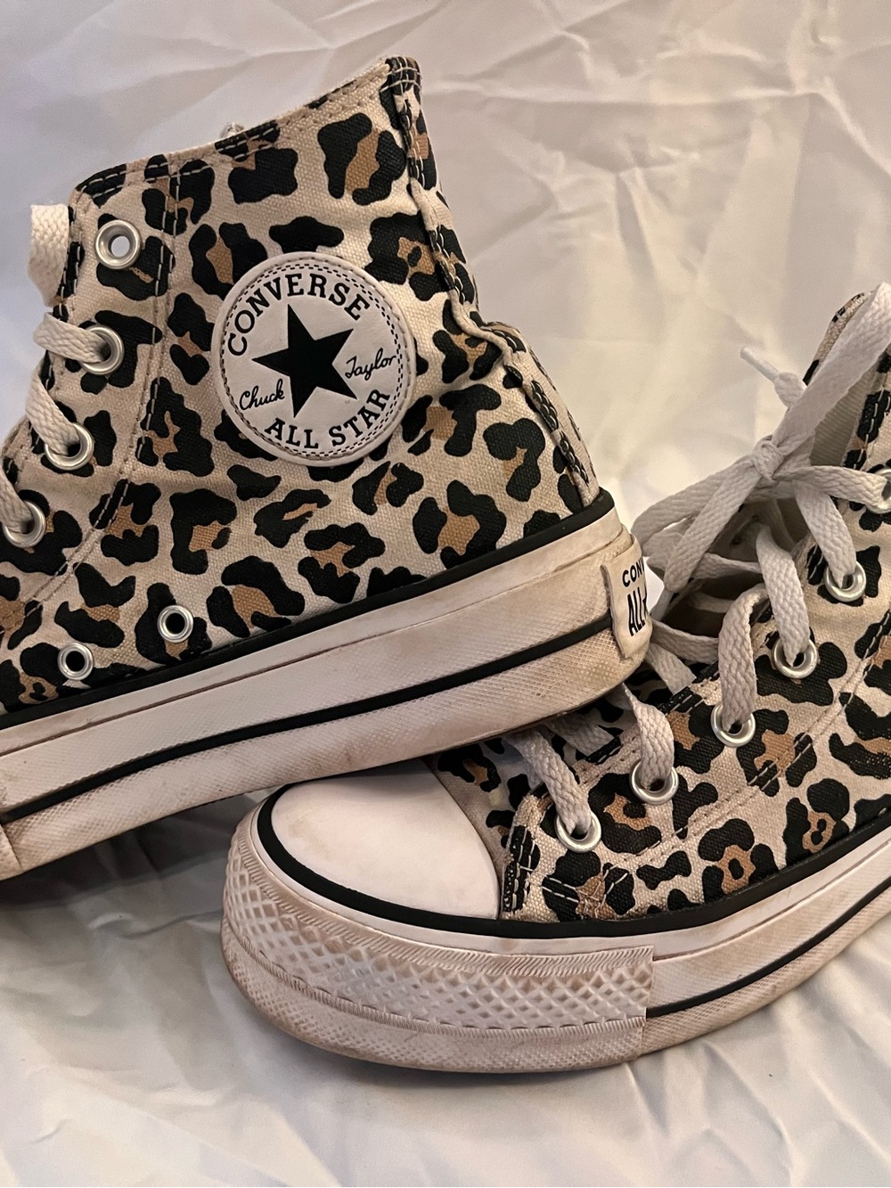 Converse High Top Sneakers in Leopard Print Beige and Black